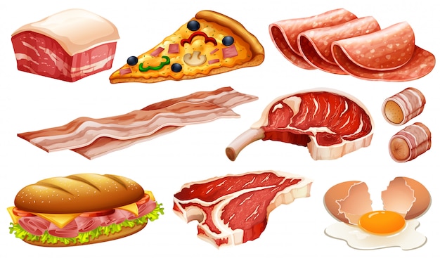 Set of different meat products