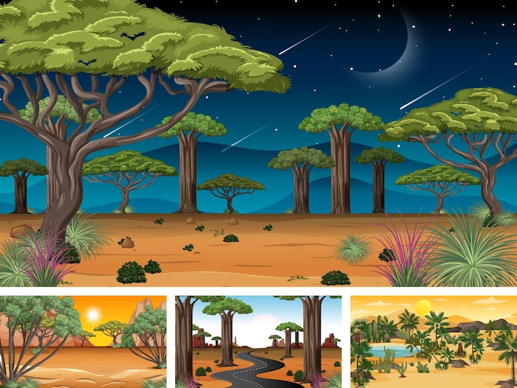 Free Vector set of different nature horizontal scenes