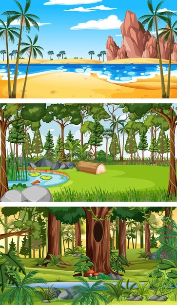 Free vector set of different nature horizontal scenes