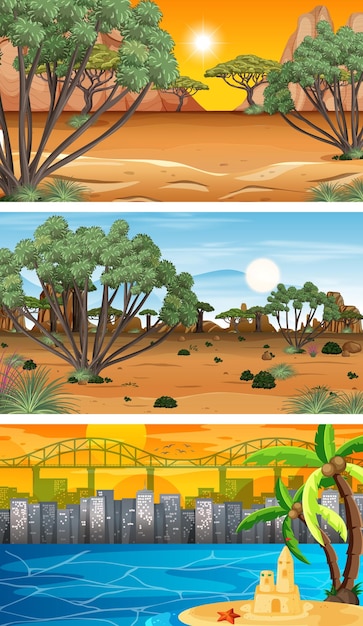 Free vector set of different nature horizontal scenes