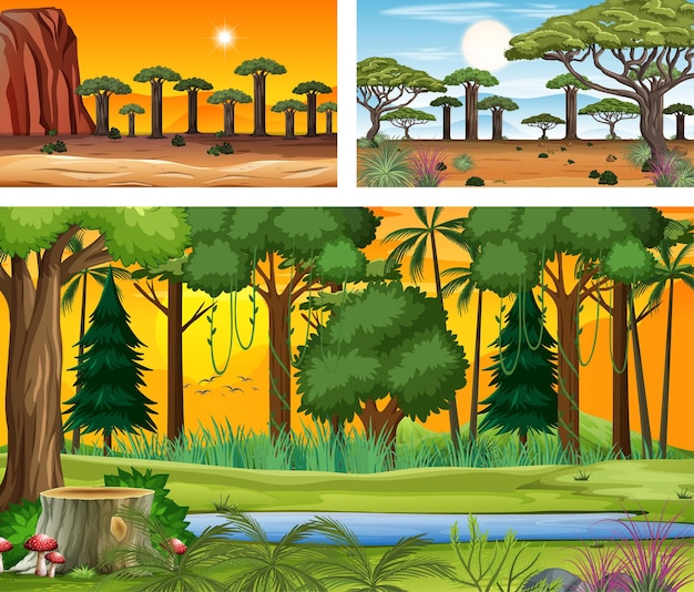 Free vector set of different nature horizontal scenes