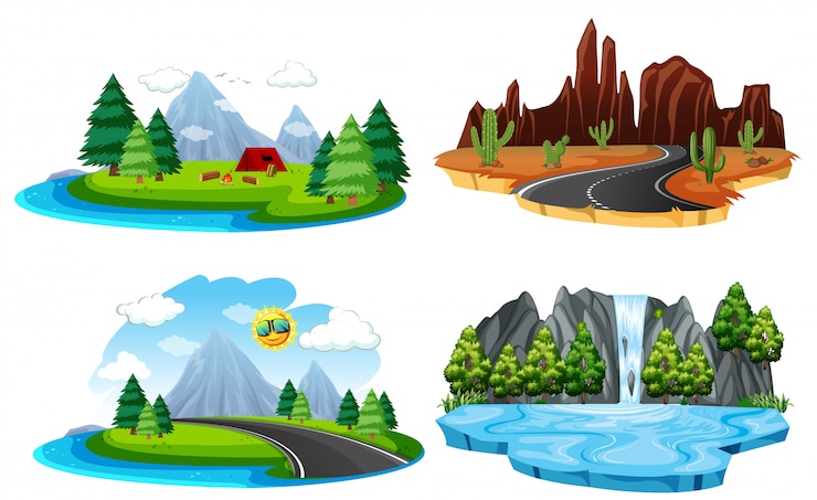 Free Vector set of different nature landscape