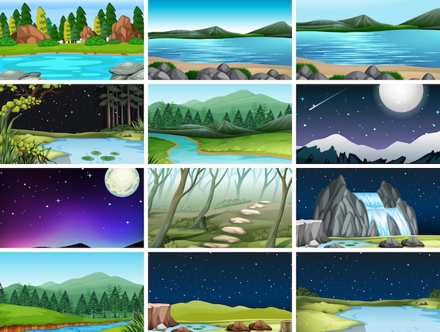 Set of different nature scenes background