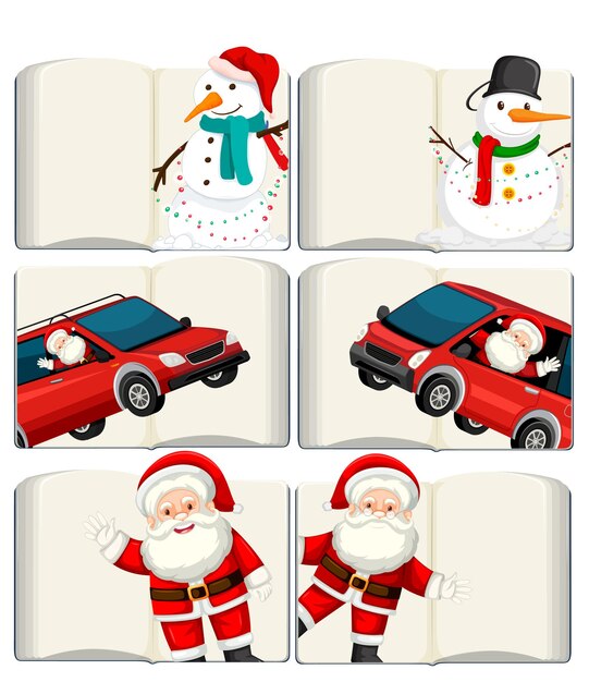 Free vector set of different opened blank books with santa claus