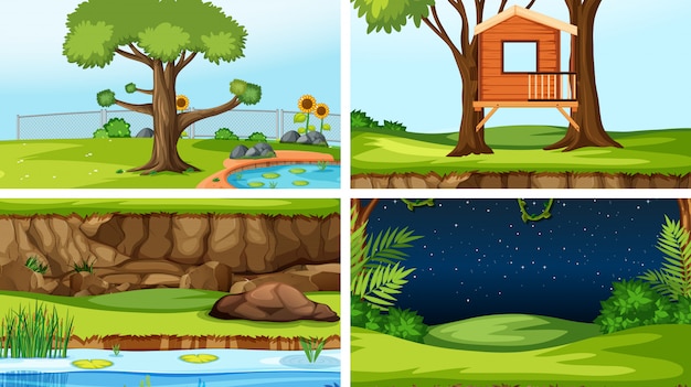 Free vector set of different outdoors scenes background