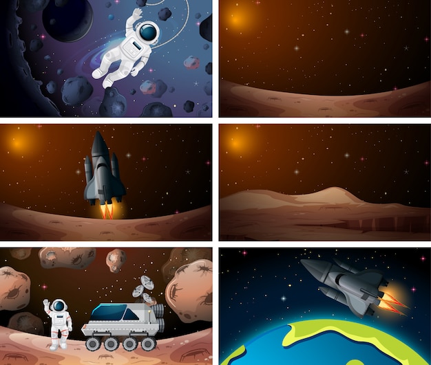 Free vector set of different outer space scenes background