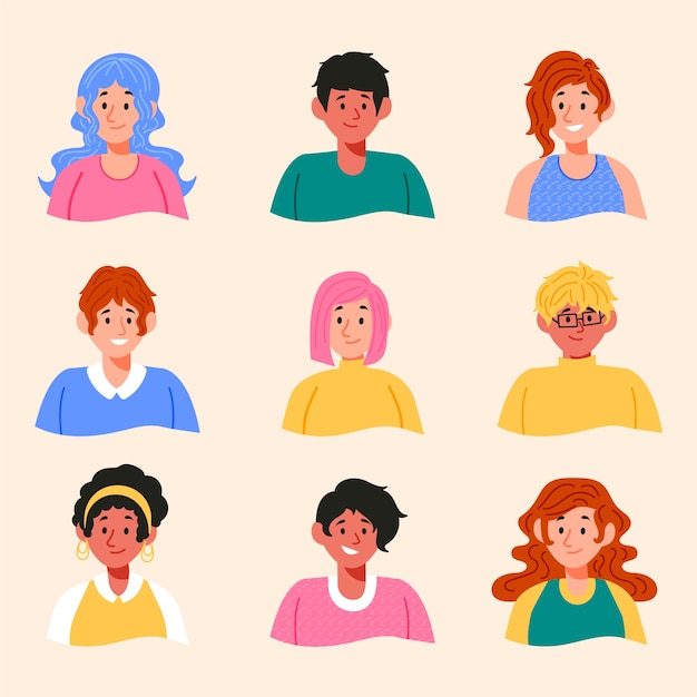 Vettore gratuito set di avatar di persone diverse