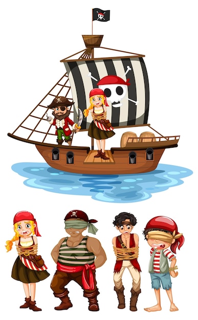 Set of different pirates cartoon characters