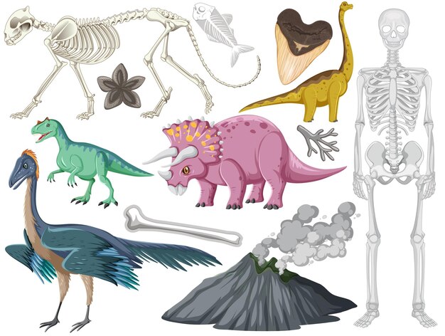 Set of different prehistoric dinosaur animal