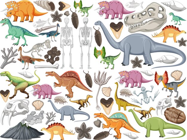 Set of different prehistoric dinosaur animal