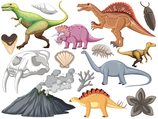 Set of different prehistoric dinosaur animal