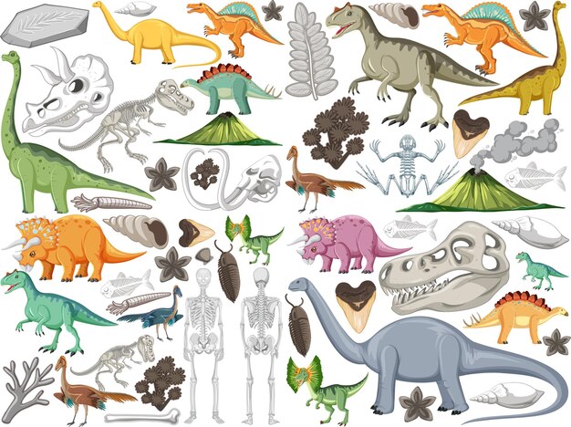 Free vector set of different prehistoric dinosaur animal