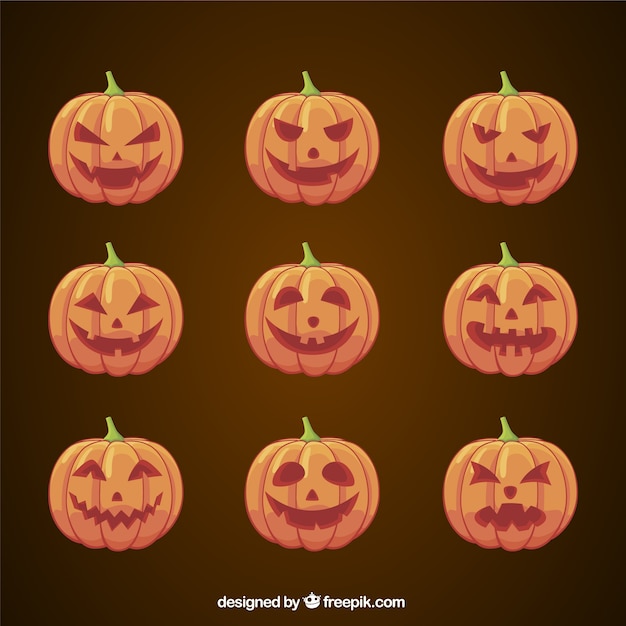 Free vector set of different pumpkins with faces