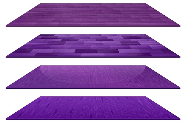 Set of different purple wooden floor tiles isolated on white background