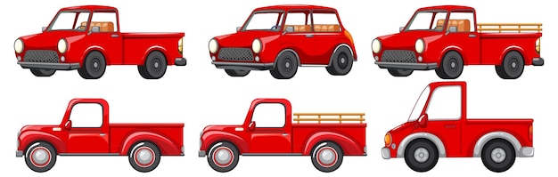 Set of different red cars in cartoon style