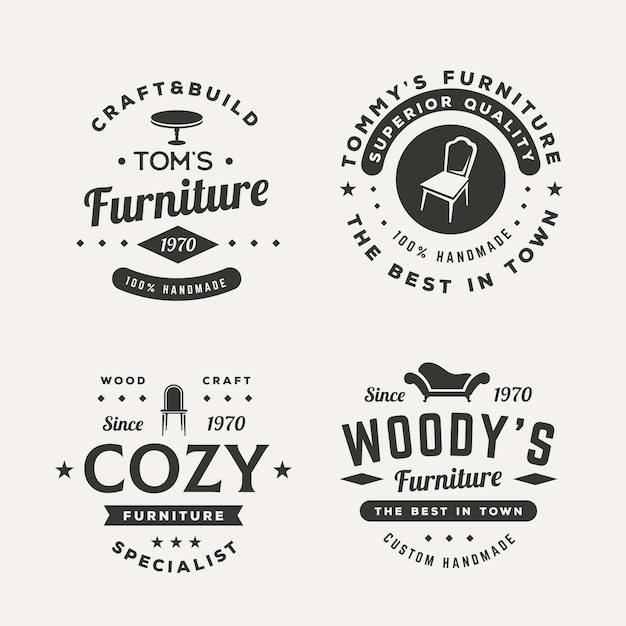 Free vector set of different retro furniture logos