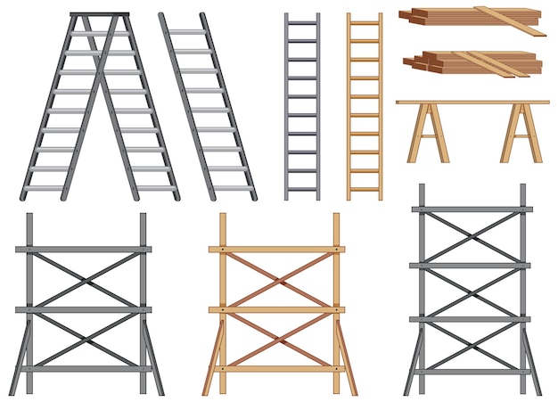 Set of different scaffolding and ladders