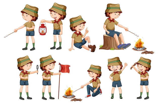 Set of different scout kids