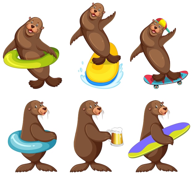 Free vector set of different sea lions cartoon characters