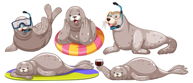 Free vector set of different seal cartoon characters