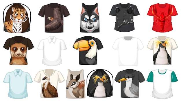 Набор различных рубашек и аксессуаров с узорами животных