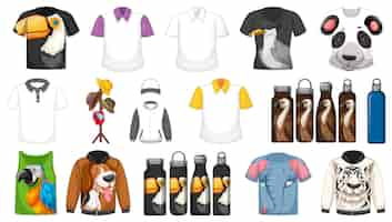 Free vector set of different shirts and accessories with animal patterns