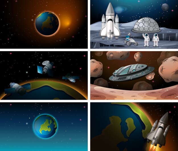 Set of different space scene