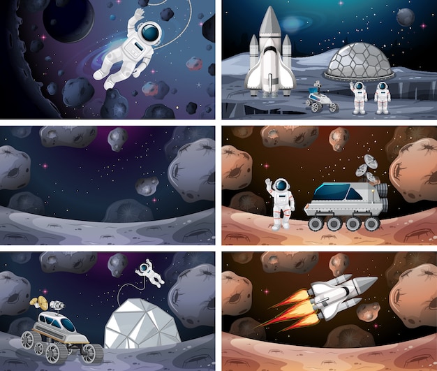 Set of different space scenes background