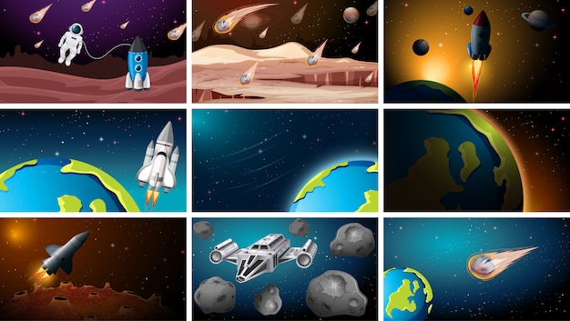 Free vector set of different space scenes