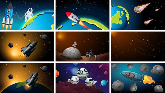 Free vector set of different space scenes