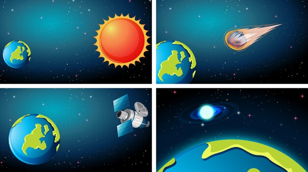 Free vector set of different space scenes