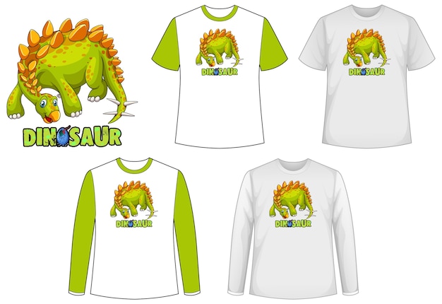 Free vector set of different t-shirts with dinosaurs