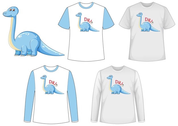 Set of different t-shirts with dinosaurs