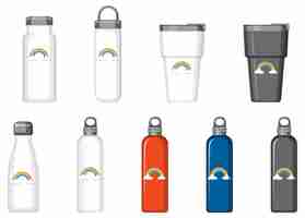 Free vector set of different thermo bottles with rainbow pattern