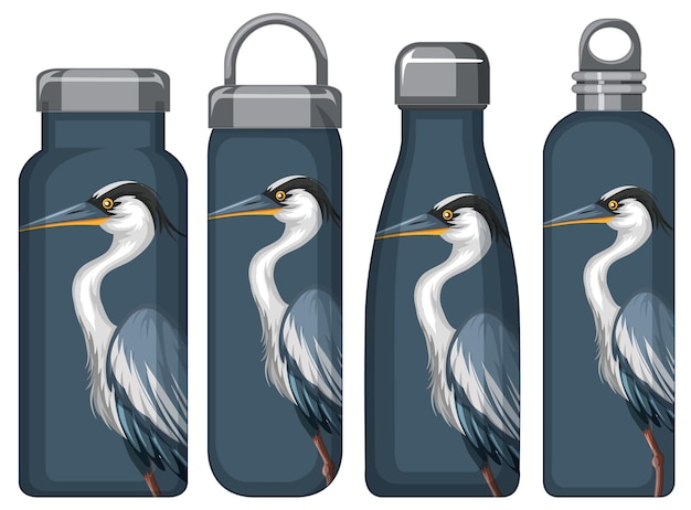 Free vector set of different thermos bottles with blue pelican pattern