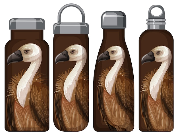 Free vector set of different thermos bottles with vulture pattern