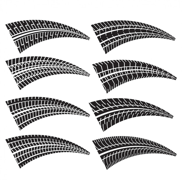 Set of different tire print marks