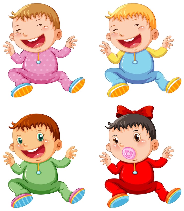 Free Vector set of different toddlers cartoon
