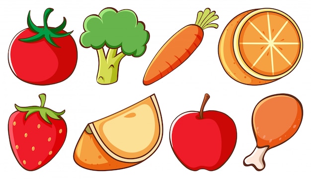 Set of different types of fruits and vegetables