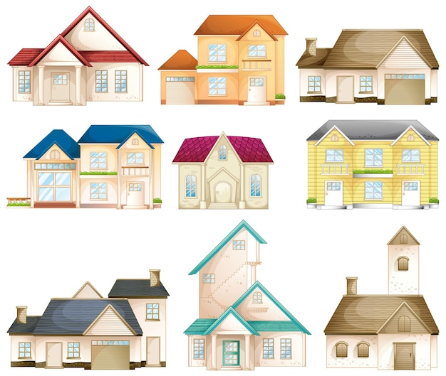 Free vector set of different types of houses isolated