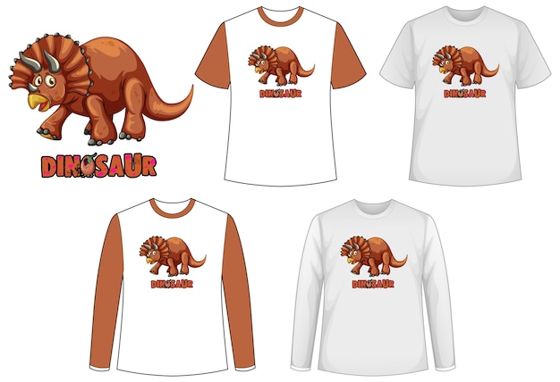 Set of different types of shirt in dinosaur theme with dinosaur logo