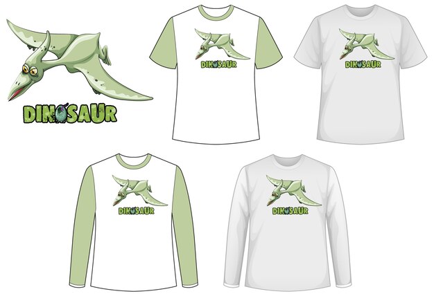 Set of different types of shirt with dinosaur cartoon