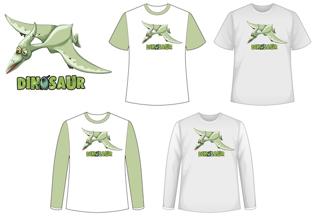 Set of different types of shirt with dinosaur cartoon
