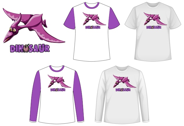 Free vector set of different types of shirt with dinosaurs