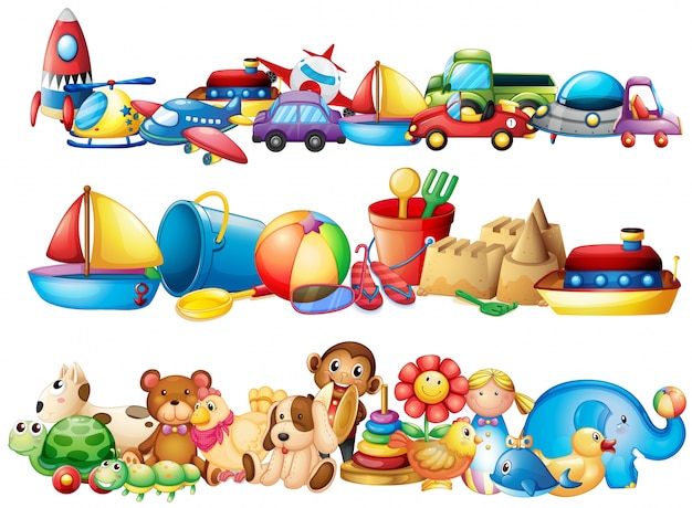 Vettore gratuito insieme di diversi tipi di giocattoli