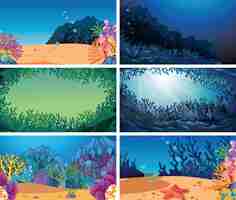 Free vector set of different underwater background
