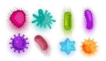 Set di diverse forme di virus e batteri