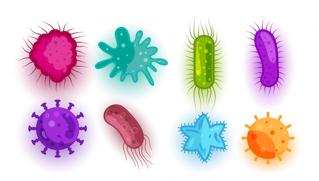 Набор различных форм вирусов и бактерий