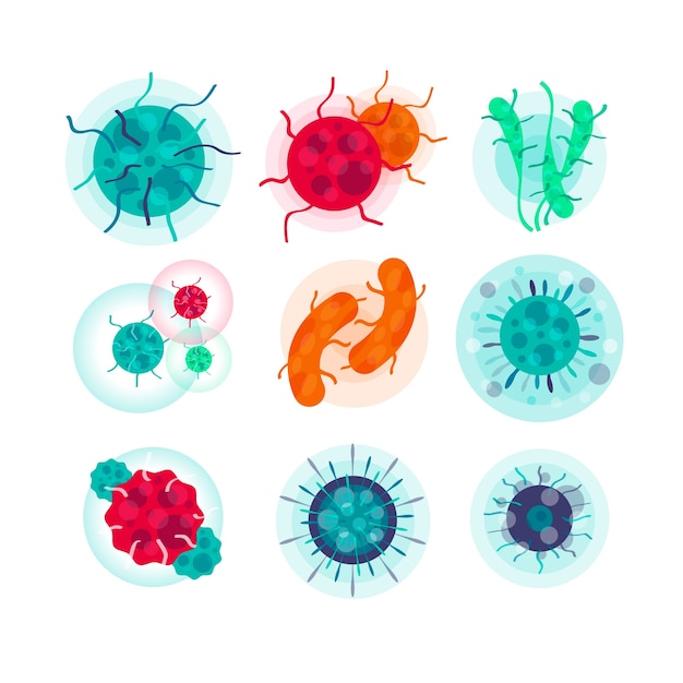 Insieme di diversi virus illustrati