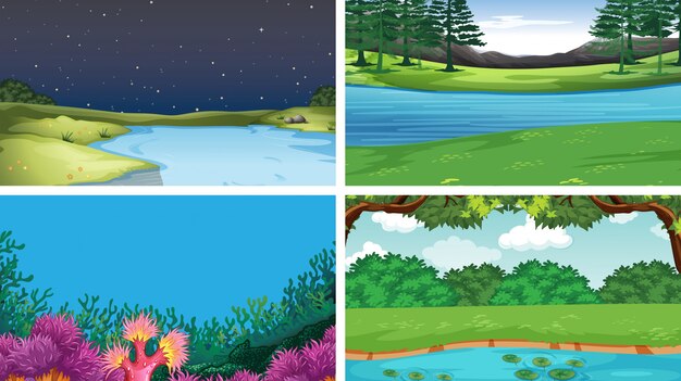 Set of different water scenes background